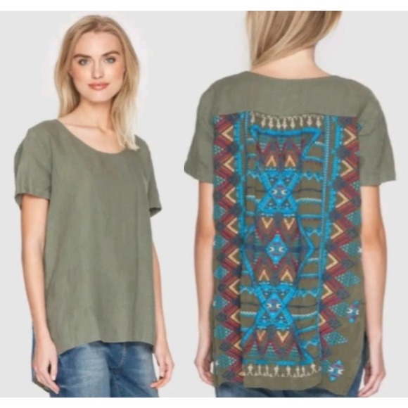 Johnny Was Tops - Johnny Was Sunniva Embroidered Linen Top Size S